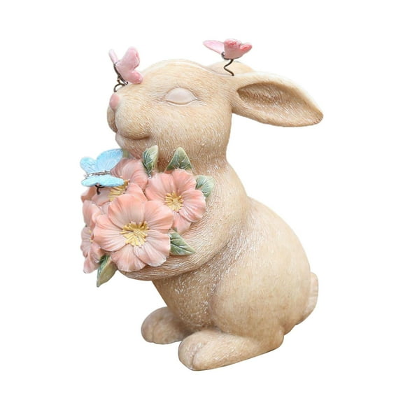 European Easter Bunny Rabbit Statue Spring Figurine Decor with Flowers Resin hold flowers