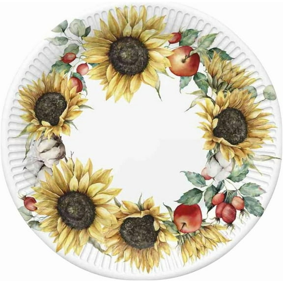 European Excellency, AUTUMN SUNFLOWERS Dinner Plates, Disposable Summer Paper Plates, Party Supplies for Birthdays, Weddings, Showers, and Other Summer Events, Sunflower Theme - 9 inch (24pcs)