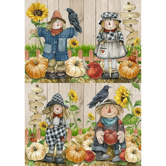 European Excellency, American Holiday Decoupage Paper for Furniture & Crafts, Halloween Day Rice Paper for Decoupage, Junk Journals & Scrapbooking, Arts & Crafts Supplies, A4 (Scarecrows - 2 Sheets)