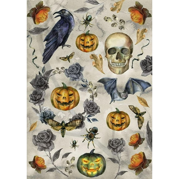 European Excellency, American Holiday Decoupage Paper for Furniture and Crafts, Halloween Day Rice Paper for Decoupage, Junk Journals and Scrapbooking, Artwork, A4 (Scary Halloween - 2 Sheets)