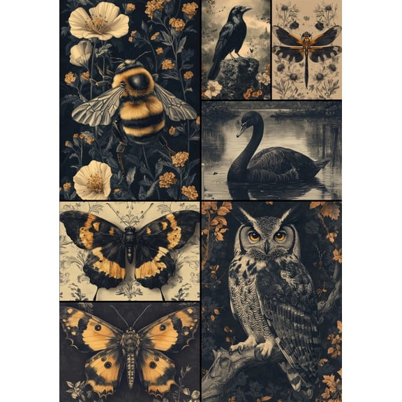 European Excellency, American Holiday Decoupage Paper for Furniture and Crafts, Halloween Rice Paper for Decoupage, Junk Journals and Scrapbooking, Art Supplies, A4 (Wings of Night - 2 Sheets)