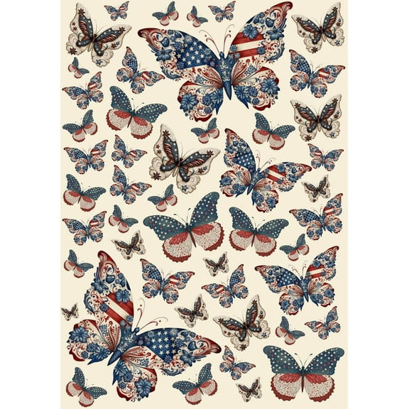 European Excellency, American-Themed Decoupage Paper for Furniture and Crafts, Patriotic Rice Paper for Decoupage, Junk Journals and Scrapbooking, Art Supplies, A4 (American Butterflies - 2 Sheets)