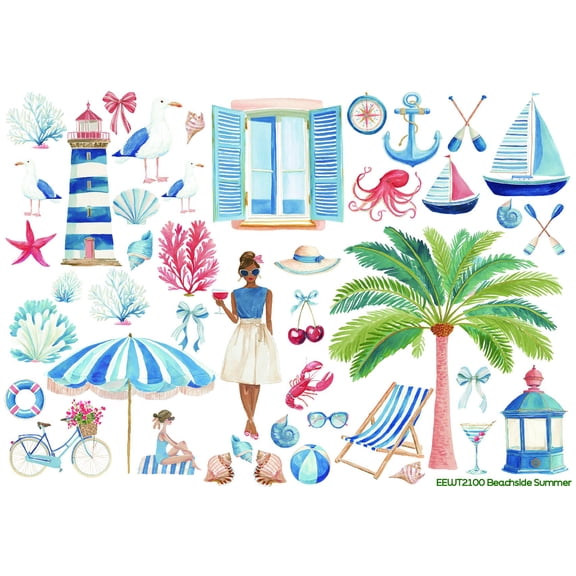 European Excellency Beachside Summer Wet Transfer Decal, Scrapbook Paper, Nautical Summer Pattern
