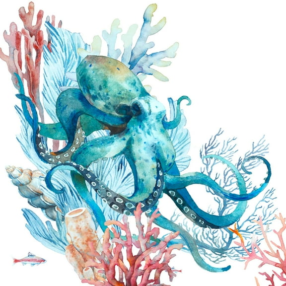 European Excellency Cocktail Napkins OCTOPUS 40pcs Coastal Paper Napkins, Nautical Napkins, Decorative Napkins, Ocean Themed Napkins