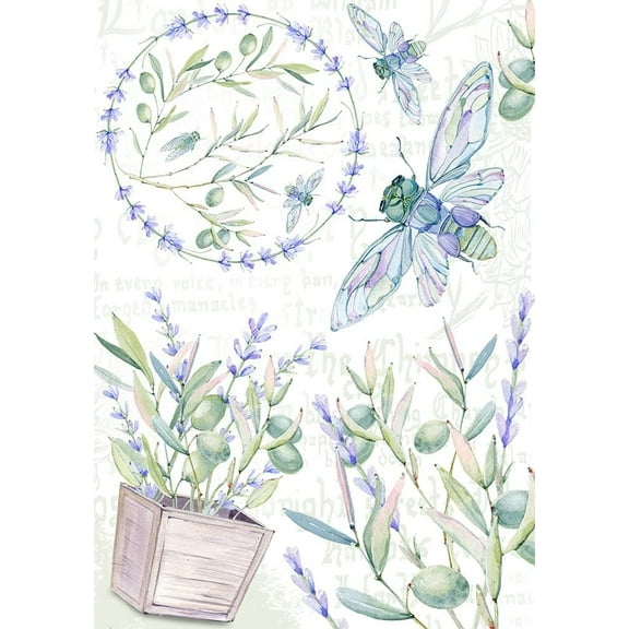 European Excellency, Floral Decoupage Paper for Furniture and Crafts, Floral Rice Paper for Decoupage, Scrapbooking Paper, Arts and Crafts Supplies, A4 (Lavender Cicade - 2 Sheets)