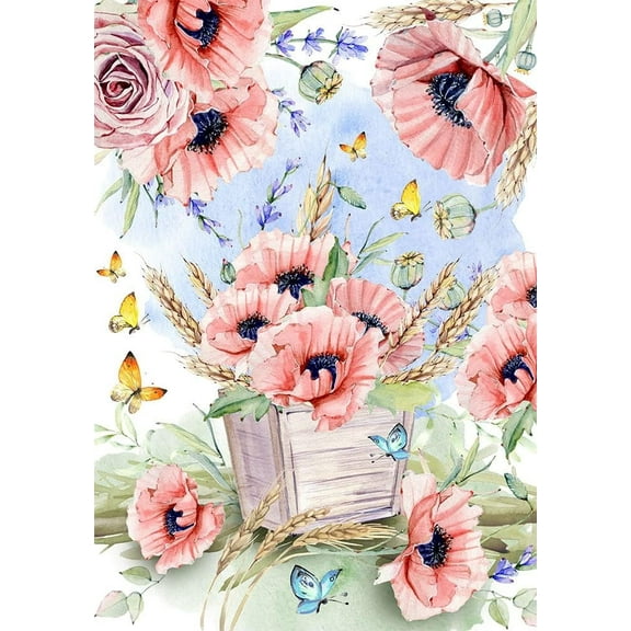 European Excellency, Floral Decoupage Paper for Furniture and Crafts, Floral Rice Paper for Decoupage, Scrapbooking Paper, Arts and Crafts Supplies, A4 (Papaver Meadow - 2 Sheets)