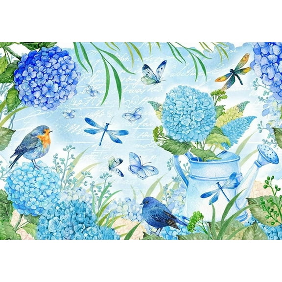 European Excellency, Floral Decoupage Paper for Furniture and Crafts, Floral Rice Paper for Decoupage, Scrapbooking Paper, Arts Supplies, A4 (Blue Hydrangea Garden - 2 Sheets)