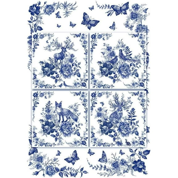 European Excellency, Forest Animal Decoupage Paper for Furniture and Crafts, Rice Paper for Decoupage, Junk Journals and Scrapbooking, Arts and Crafts Supplies, A4 (Blue Forest Animals - 2 Sheets)