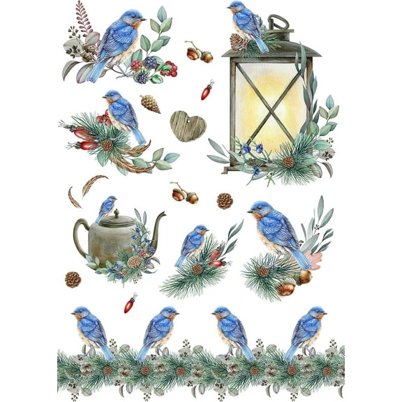 European Excellency, Premium European Printed Decoupage Paper for Crafts, Rice Paper for Decoupage, Scrapbooking Paper, Christmas Holiday Arts and Crafts Supplies, A4 (Eastern Bluebird - 2 Sheets)