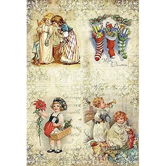 European Excellency, Premium European Printed Decoupage Paper for Crafts, Rice Paper for Decoupage, Scrapbooking Paper, Christmas Holiday Arts and Crafts Supplies, A4 (Christmas Cuties - 2 Sheets)