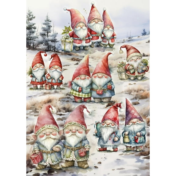European Excellency, Premium European Printed Decoupage Paper for Crafts, Rice Paper for Decoupage, Scrapbooking Paper, Christmas Holiday Arts and Crafts Supplies, A4 (Christmas Gnomes - 2 Sheets)