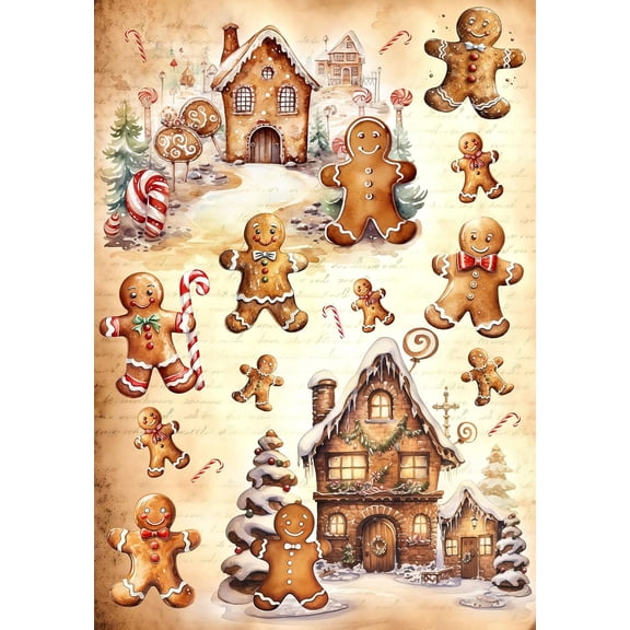 European Excellency, Premium European Printed Decoupage Paper for Crafts, Rice Paper for Decoupage, Scrapbooking Paper, Holiday Arts and Crafts Supplies, A4 (Gingerbread Man World - 2 Sheets)