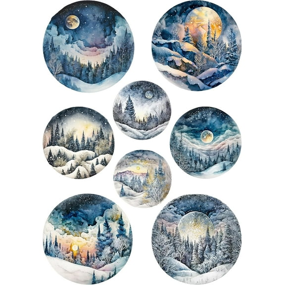 European Excellency, Premium European Printed Decoupage Paper for Crafts, Rice Paper for Decoupage, Scrapbooking Paper, Holiday Arts and Crafts Supplies, A4 (Winter Moon Ornaments - 2 Sheets)