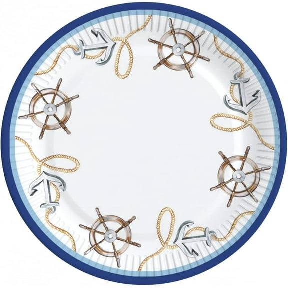 European Excellency, SEASIDE Nautical Dinner Plates, Eco-Friendly and Disposable Paper Plates for Birthdays, Weddings, & Party Supplies & Decoration - Sealife, Coastal, & Navy Theme - 9 inch (24pcs)