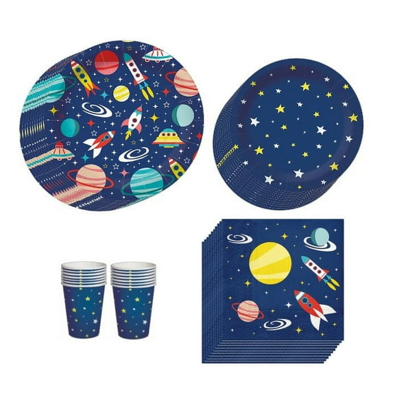 European Excellency SPACE Eco-Friendly Party Supply Set, 80 Pcs, Multicolor, Solar System, Serves 20