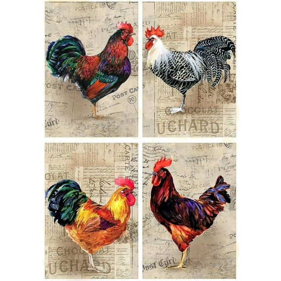 European Excellency, Vintage Decoupage Paper for Furniture and Crafts, Rice Paper for Decoupage, Scrapbooking Paper, Arts and Crafts Supplies, A4 (Vintage Rooster - 2 Sheets)