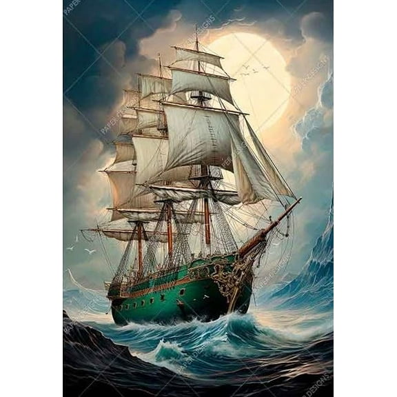 European Excellency, Vintage Decoupage Paper for Furniture and Crafts, Vintage Rice Paper for Decoupage, Junk Journals and Scrapbooking, Arts and Crafts Supplies, A4 (Sailing Moon - 2 Sheets)