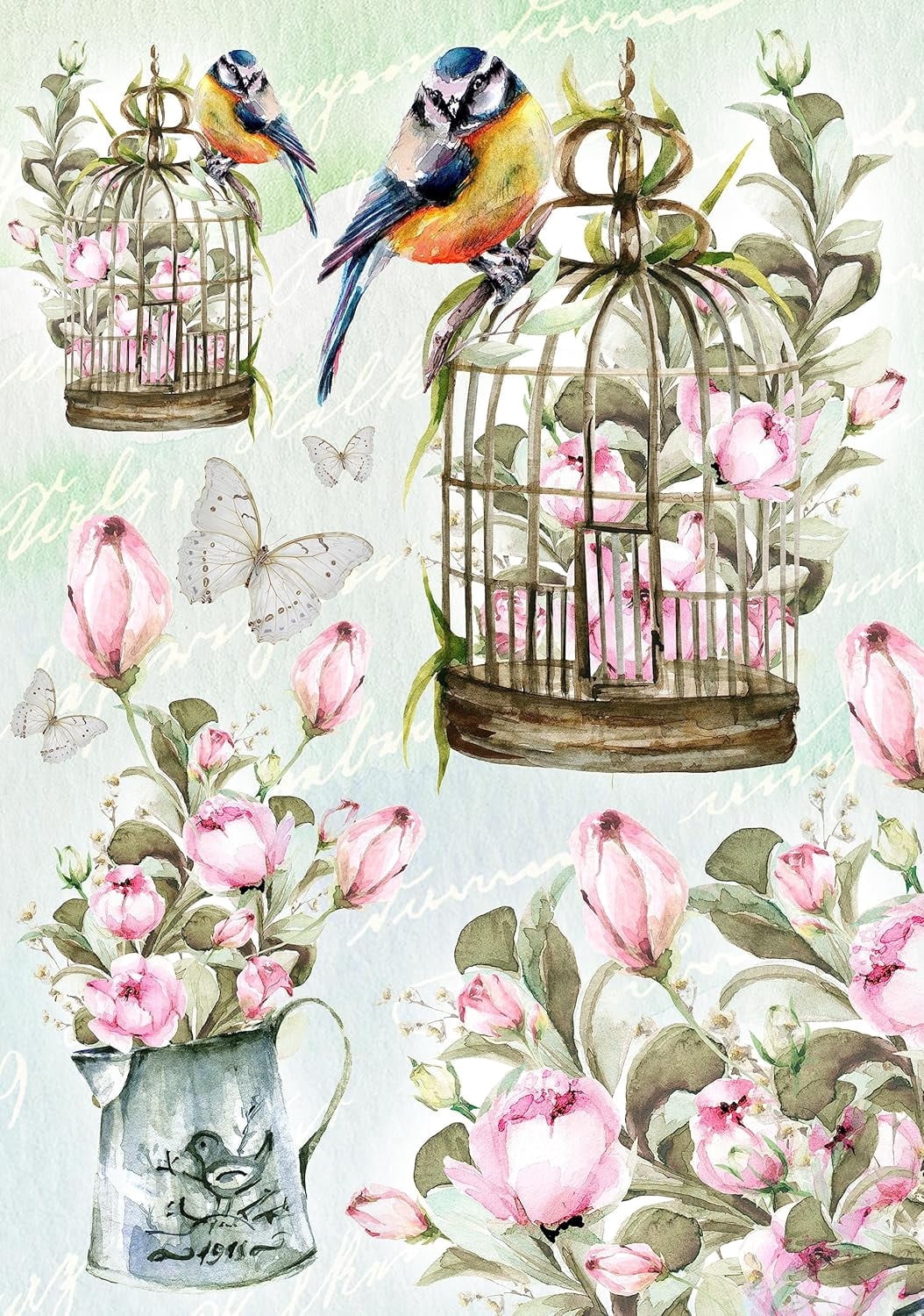 European Excellency, Vintage Floral Decoupage Paper, 2 Sheets, A4 ...
