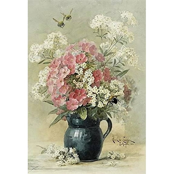 European Excellency, Vintage Floral Decoupage Paper for Furniture and Crafts, Vintage Floral Rice Paper for Decoupage, Junk Journals and Scrapbooking, A4 (Flower Bouquet in Black Vase - 2 Sheets)