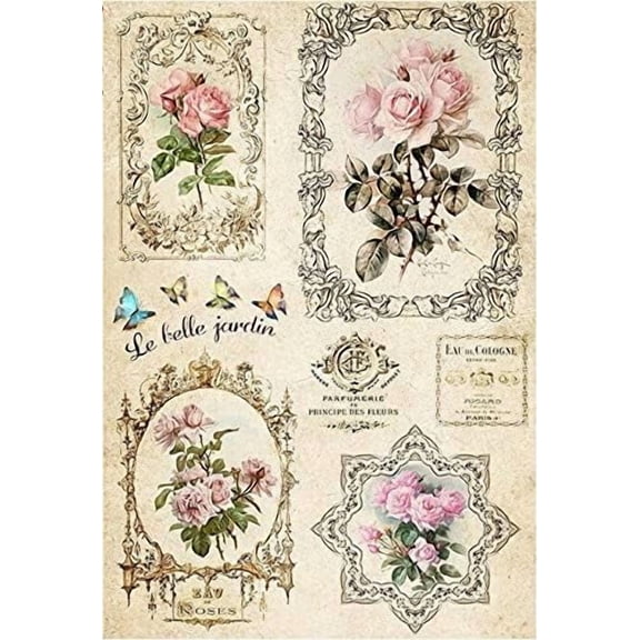 European Excellency, Vintage Floral Decoupage Paper for Furniture and Crafts, Vintage Floral Rice Paper for Decoupage, Junk Journals and Scrapbooking, Artwork, A4 (French Postcards - 2 Sheets)