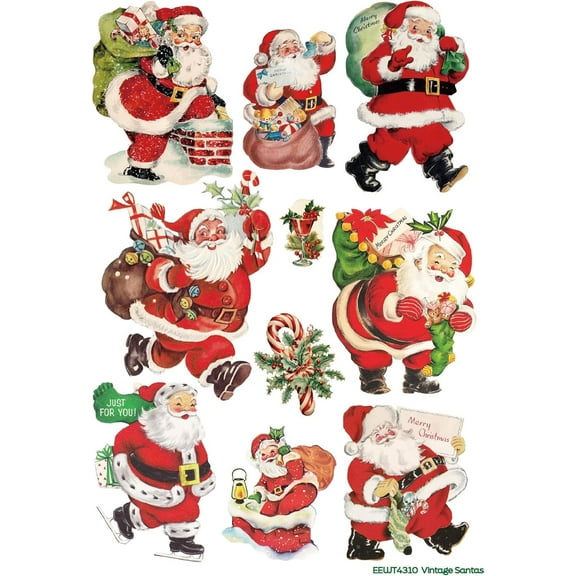 European Excellency, Wet On Christmas Decals for Crafts, Waterslide Decal Paper, Christmas Water Decal Transfers for Wood, Glass, Ceramics, & More, Vintage Santa Decor (Vintage Santas - 8.25"x11.75)