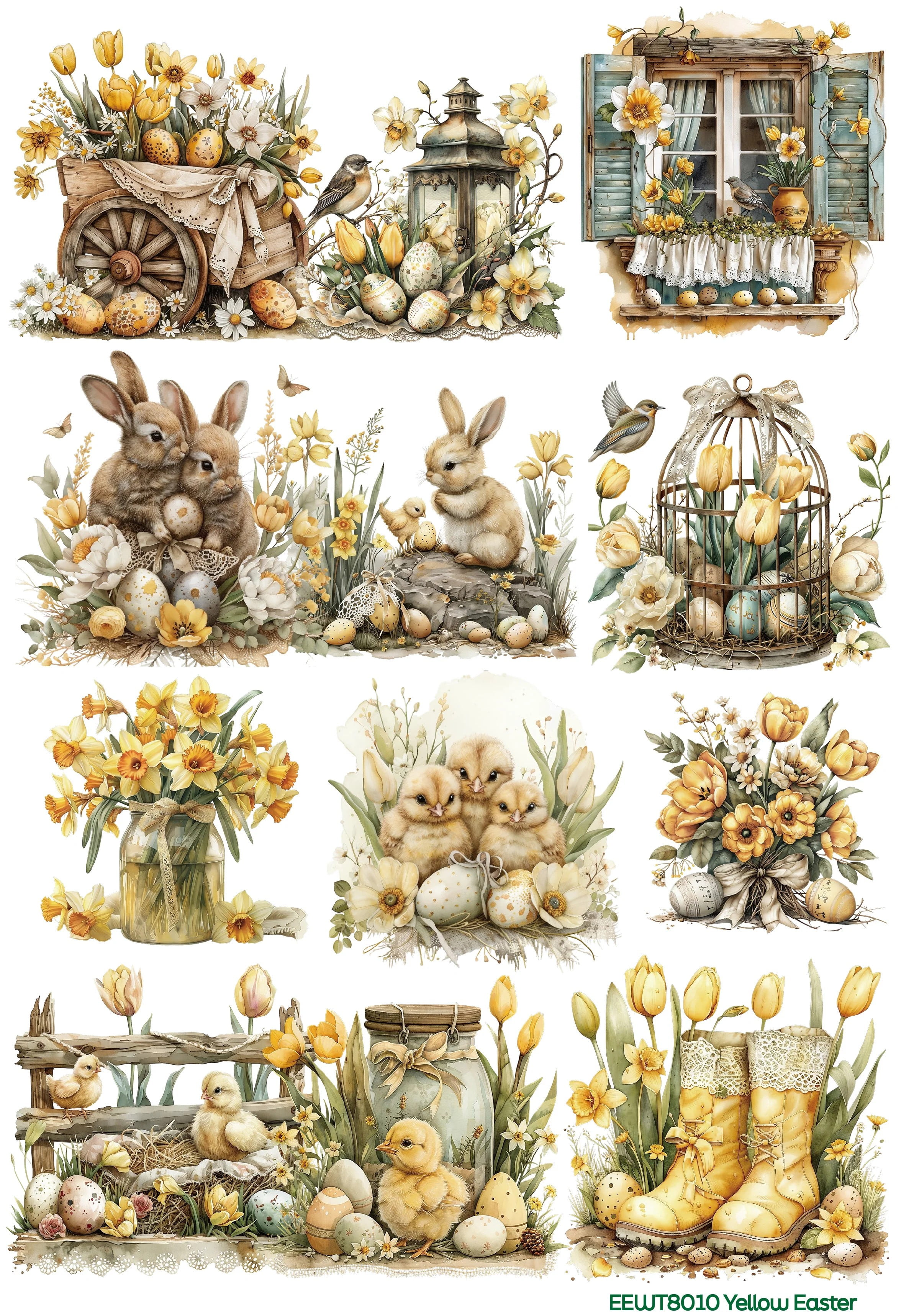 European Excellency, Wet Transfer Easter Decals, Waterslide Easter Transfer Paper for Wood, Ceramic, Glass, and More - Water Decal Paper for Craft and Furniture (Yellow Easter - 8.25" x 11.75")