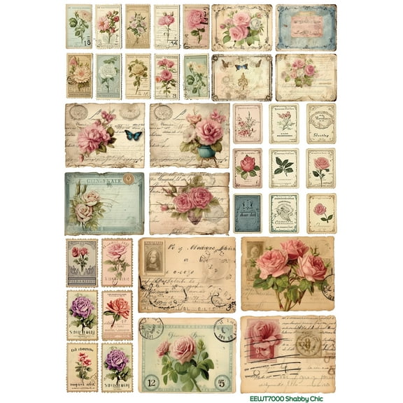 European Excellency, Wet Transfer Vintage Decals for Craft, Vintage Waterslide Decal Paper for Ceramic, Wood, Glass, Metal, and More - Water Transfer Paper, Home Decor (Shabby Chic - 8.25" x 11.75")