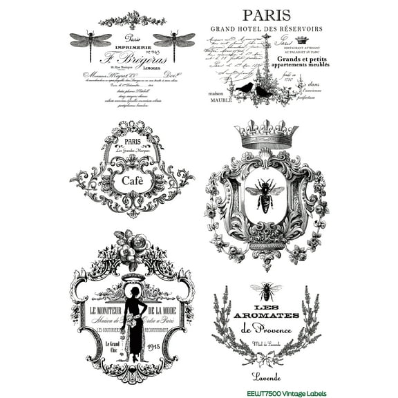 European Excellency, Wet Transfer Vintage Decals for Craft, Vintage Waterslide Decal Paper for Ceramic, Wood, Glass, Metal, & More - Water Transfer Paper, Home Decor (Vintage Labels - 8.25" x 11.75")