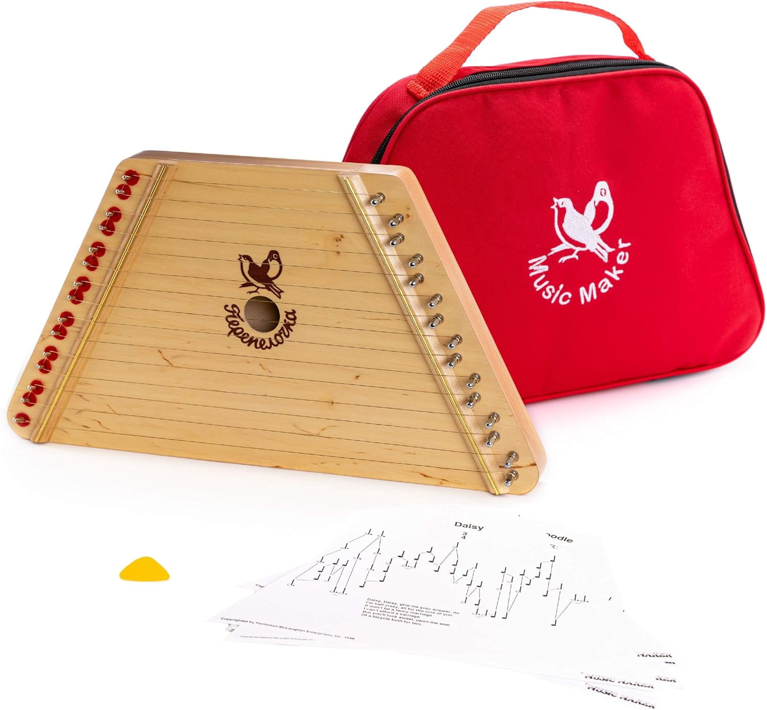 European Expressions Lap Harp Toy with Sheet Music and Red Case