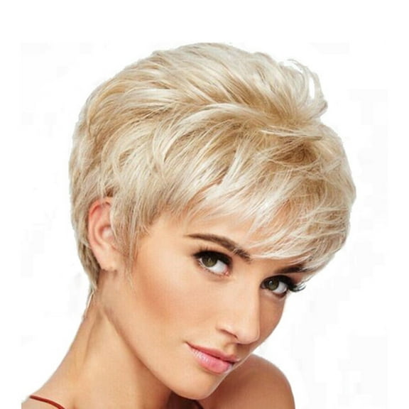 European Fashion Short Straight Wig for Women Golden Blonde Synthetic Hair with Headband