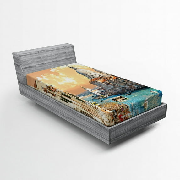 Ambesonne European Fitted Sheet, Historical Venice City, Twin Size, Multicolor