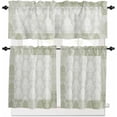 thumbnail image 1 of European Floral Kitchen Curtains and Valances Set, Rod Pocket Curtains Tier Farmhouse Window Curtains 24 Inch Length, Boho Sage Green Formal Traditional Tribal 3 Piece Kitchen Curtains Set, 1 of 6