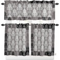 thumbnail image 1 of European Floral Kitchen Curtains and Valances Set, Rod Pocket Curtains Tier Farmhouse Window Curtains 36 Inch Length, Rustic Black Grey Formal Traditional Tribal 3 Piece Kitchen Curtains Set, 1 of 6
