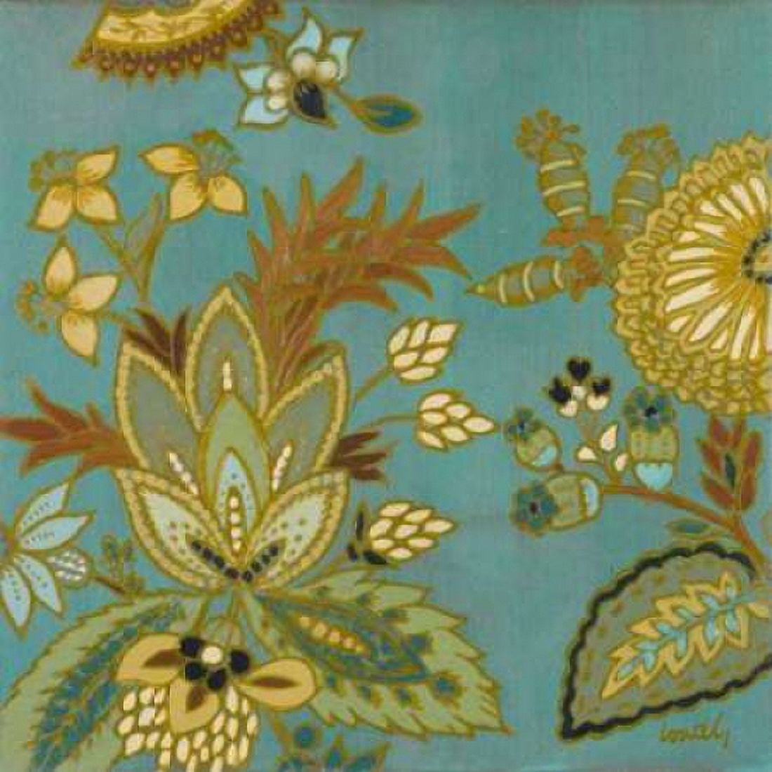 European Floral on Teal I Canvas Art - Lanie Loreth (24 x 24)