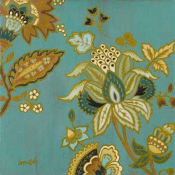 European Floral on Teal II Poster Print by Lanie Loreth (24 x 24)