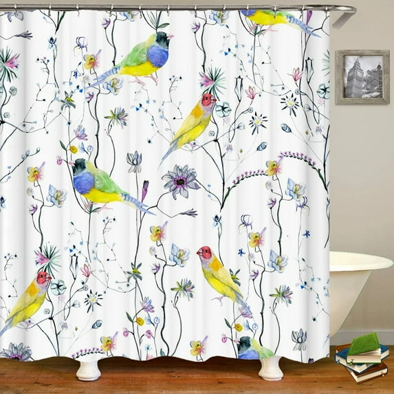 European Flowers Birds Plants Bath Curtains Waterproof Shower Curtain 3D Printing Bathroom Decoration With Hook Bath Screen