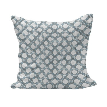 European Fluffy Throw Pillow Cushion Cover, Portuguese Style Geometric Detailed Abstract Geometrical Shapes Print, Decorative Square Accent Pillow Case, 40" x 40", Blue White, by Ambesonne