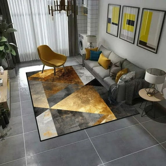 European Geometry carpets for living room Black Gold Light Luxury Rugs Hall Bedroom Decoration Floor Mat Large Area Rug tapete
