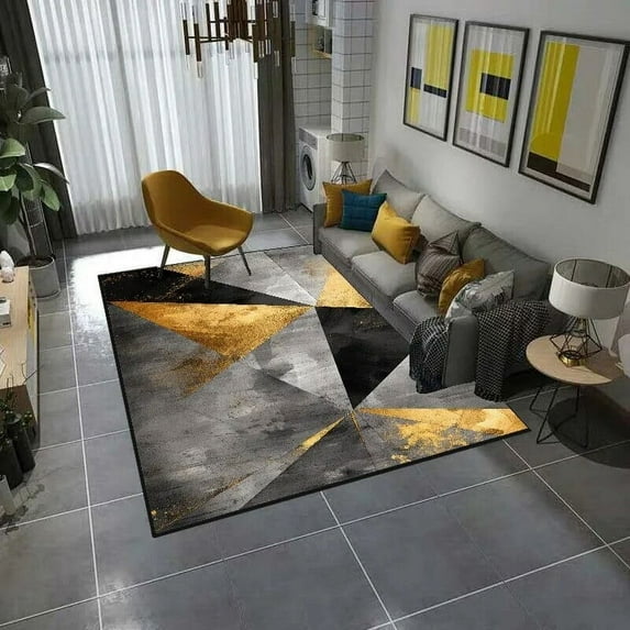 European Geometry carpets for living room Black Gold Light Luxury Rugs Hall Bedroom Decoration Floor Mat Large Area Rug tapete