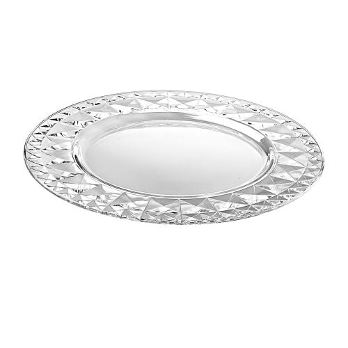 European Clear Glass Charger Plates with Diamond Border, Set of 2