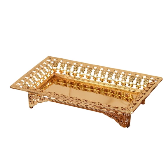 European Gold Iron Rectangular Tray with Hollow Out Base for Fruit Display and Home Decor