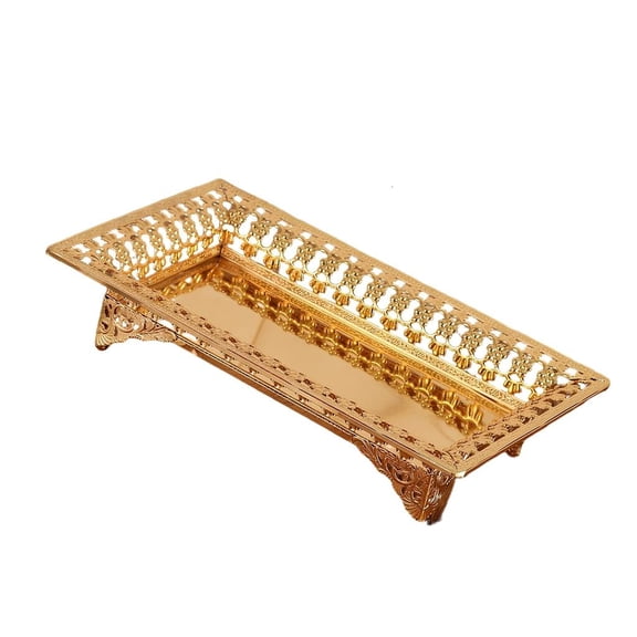 European Gold Iron Rectangular Tray with Hollow Out Base for Fruit Display and Home Decor