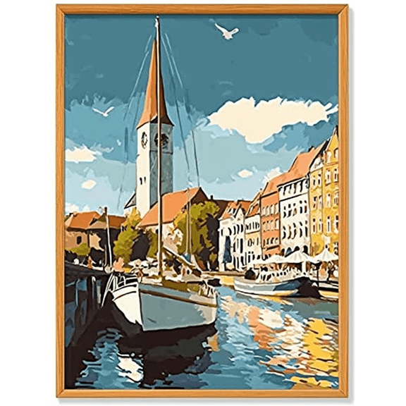 European Harbor Sailboat Canvas Painting/Wall ArtSuitable for Living RoomBedroomOfficeDining Room and Kitchen Decoration.