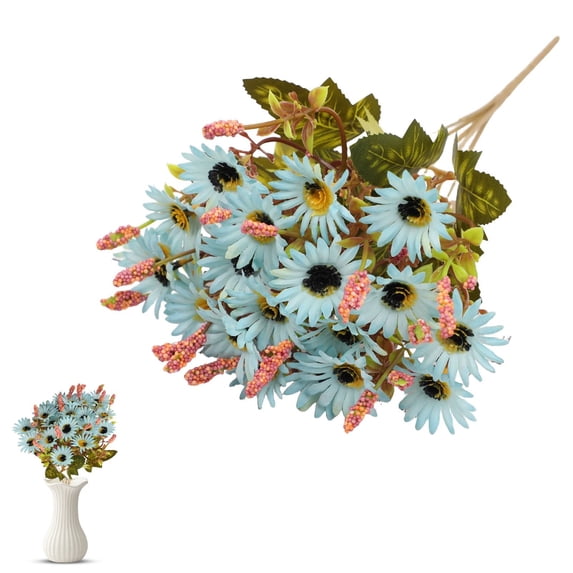 European High Grade Hydrangea Decoration, Light Blue Daisy Artificial Flower Bouquet - 13in Simulation Floral Arrangement for Living Room/Wedding Decor, Home Entrance Decoration (C)