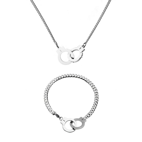 European Hop Trendy Men's Stainless Steel Jewelry SetPendant, Necklace, Bracelet, Adjustable, Durable, Unique Handcuff Design