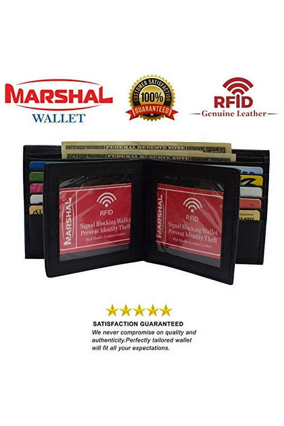 European Hipster Mens Wallet Thick Large Bifold 20 Cards and 2 ID Window, Black, one size