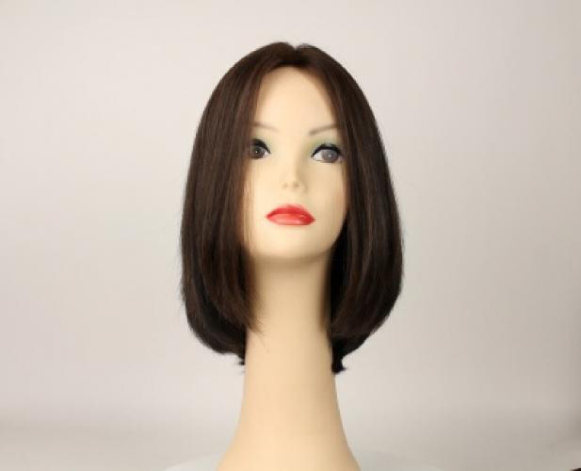 European Human Hair Freeda Wig Liberty Dark Brown With Brown Highlights Skin Top Size L