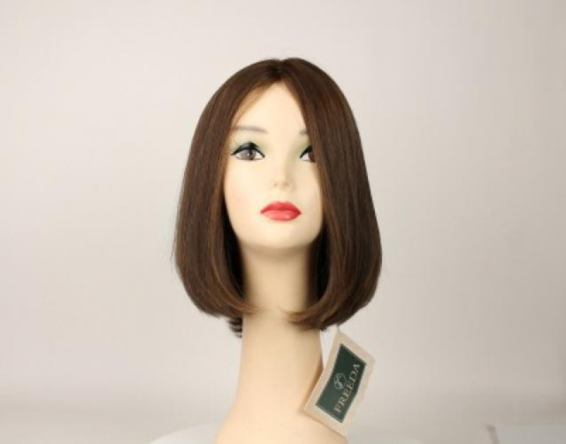 European Human Hair Freeda Wig Liberty Medium Brown With Blonde Highlights Skin Top Size S