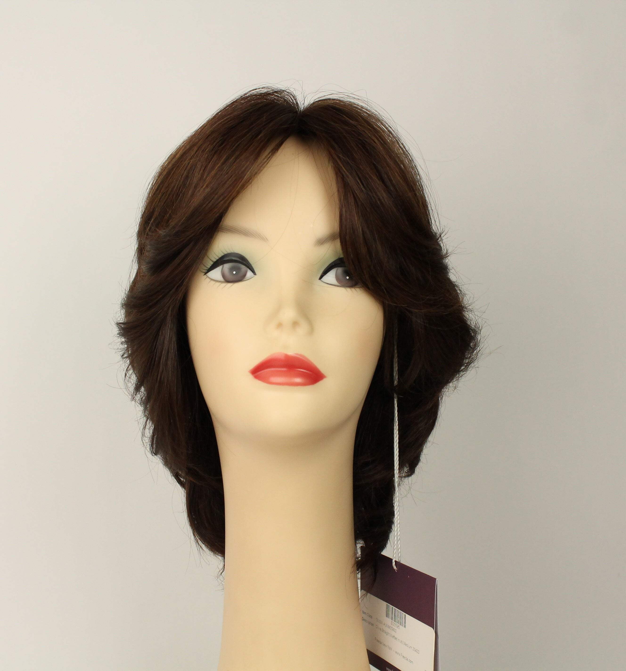 European Human Hair Freeda Wig Olivia 2000 Medium Brown With Red Highlights Multi-Directional Skin Top Size M