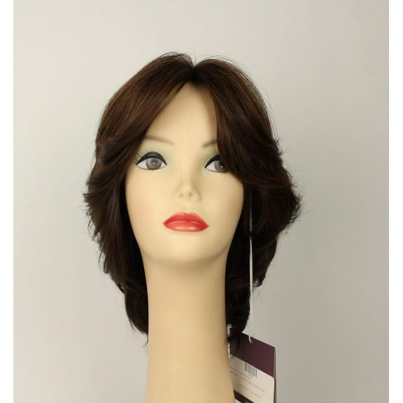 European Human Hair Freeda Wig Olivia 2000 Medium Brown With Red Highlights Multi-Directional Skin Top Size M